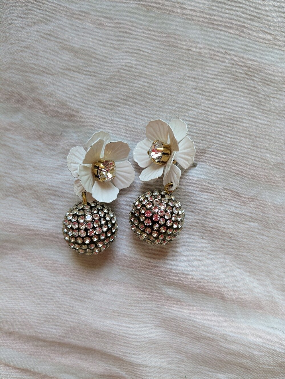 JCrew White Floral Crystal Drop Earrings